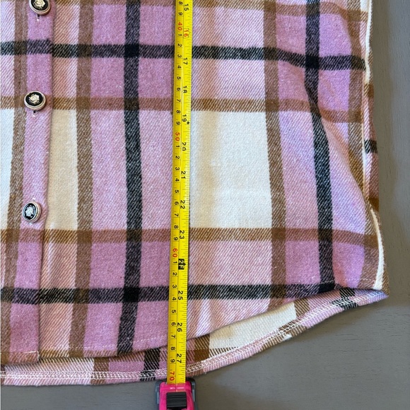 Women’s Pink Plaid Flannel Shirt Jacket Grunge Cozycore Soft Button Down Sz L - Picture 10 of 12